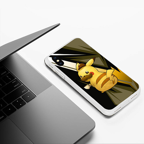 Чехол iPhone XS Max матовый Пикачу детектив / 3D-Белый – фото 3