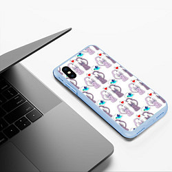 Чехол iPhone XS Max матовый Фиолетовые котики, цвет: 3D-голубой — фото 2