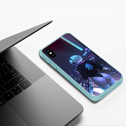 Чехол iPhone XS Max матовый Nier X Cyberpunk / 3D-Мятный – фото 3