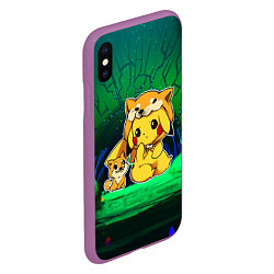 Чехол iPhone XS Max матовый Пикачу и корги, цвет: 3D-фиолетовый — фото 2