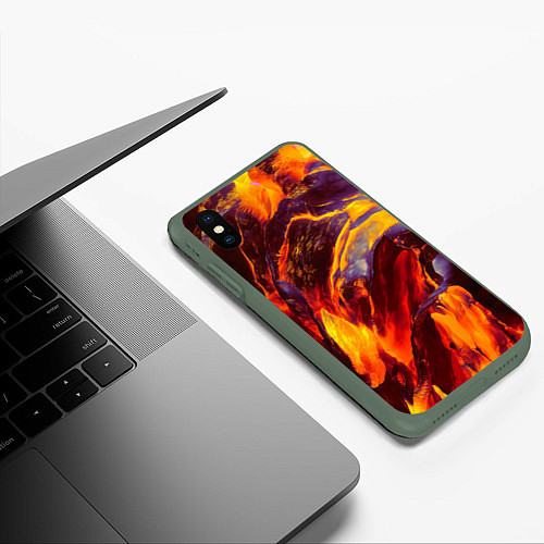 Чехол iPhone XS Max матовый ОГНЕННЫЙ ГРАНЖ FIRE GRUNGE Z / 3D-Темно-зеленый – фото 3