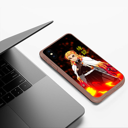 Чехол iPhone XS Max матовый Кёджуро Ренгоку / 3D-Коричневый – фото 3