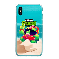 Чехол iPhone XS Max матовый Базз Buzz Brawl Stars пляж, цвет: 3D-мятный