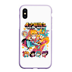 Чехол iPhone XS Max матовый Sailor Meow, цвет: 3D-светло-сиреневый