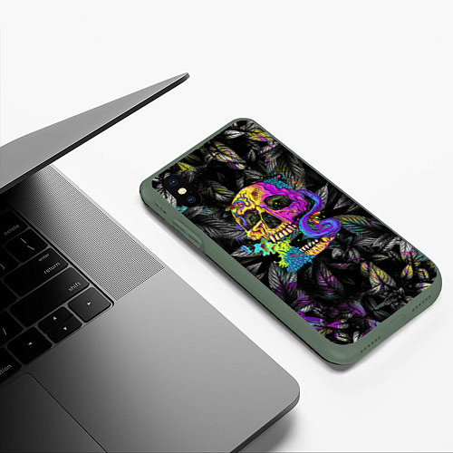 Чехол iPhone XS Max матовый Череп Психоделика / 3D-Темно-зеленый – фото 3