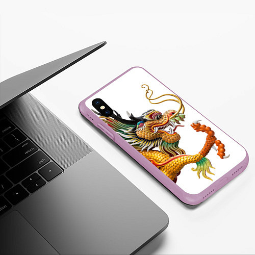 Чехол iPhone XS Max матовый Желтый китайский дракон 3D / 3D-Сиреневый – фото 3