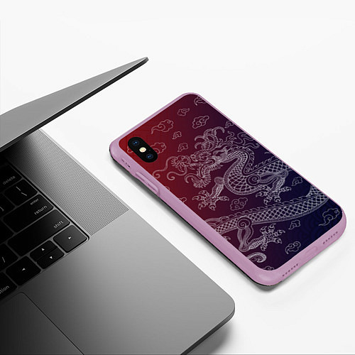 Чехол iPhone XS Max матовый Традиционный китайский дракон / 3D-Сиреневый – фото 3