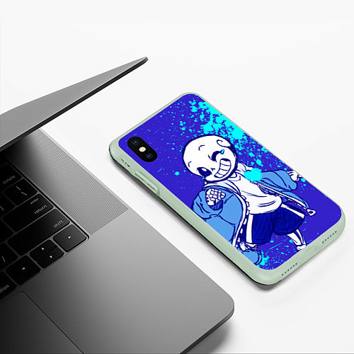 Чехол iPhone XS Max матовый UNDERTALE SANS BLUE / 3D-Салатовый – фото 3