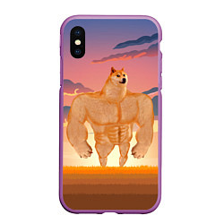 Чехол iPhone XS Max матовый Мем собака качок DOGE, цвет: 3D-фиолетовый