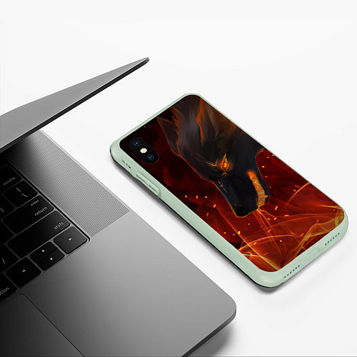 Чехол iPhone XS Max матовый ОГНЕНЫЙ ВОЛК, 3d / 3D-Салатовый – фото 3