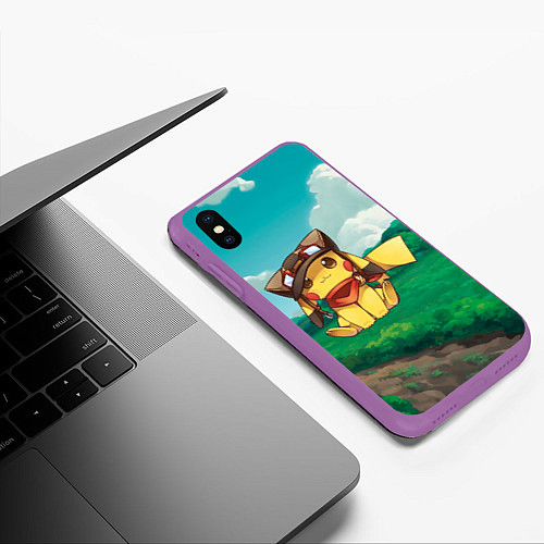 Чехол iPhone XS Max матовый Пикачу летчик / 3D-Фиолетовый – фото 3