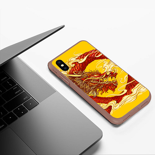 Чехол iPhone XS Max матовый Китайский Дракон, China Dragon / 3D-Коричневый – фото 3