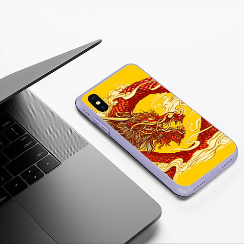 Чехол iPhone XS Max матовый Китайский Дракон, China Dragon / 3D-Светло-сиреневый – фото 3