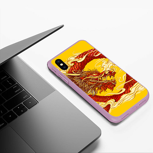 Чехол iPhone XS Max матовый Китайский Дракон, China Dragon / 3D-Сиреневый – фото 3