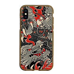 Чехол iPhone XS Max матовый Китайский Дракон, China Dragon, цвет: 3D-коричневый