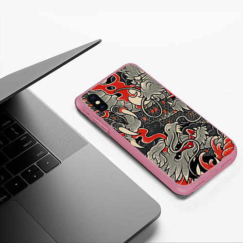 Чехол iPhone XS Max матовый Китайский Дракон, China Dragon / 3D-Малиновый – фото 3