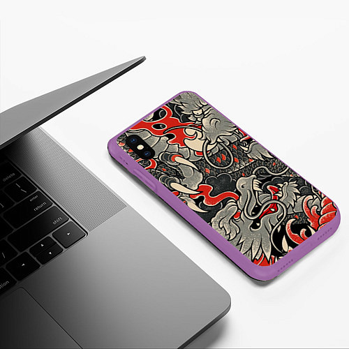 Чехол iPhone XS Max матовый Китайский Дракон, China Dragon / 3D-Фиолетовый – фото 3