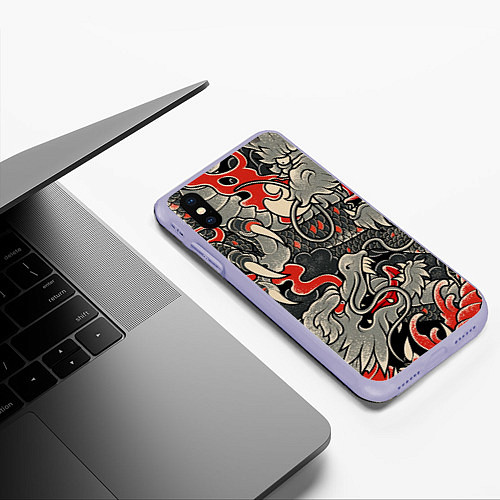 Чехол iPhone XS Max матовый Китайский Дракон, China Dragon / 3D-Светло-сиреневый – фото 3