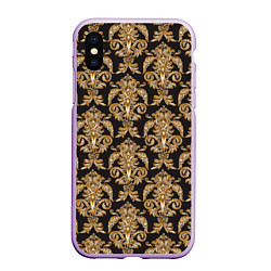 Чехол iPhone XS Max матовый Versace золотые узоры, цвет: 3D-сиреневый