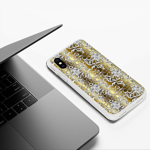 Чехол iPhone XS Max матовый Versace gold & white / 3D-Белый – фото 3