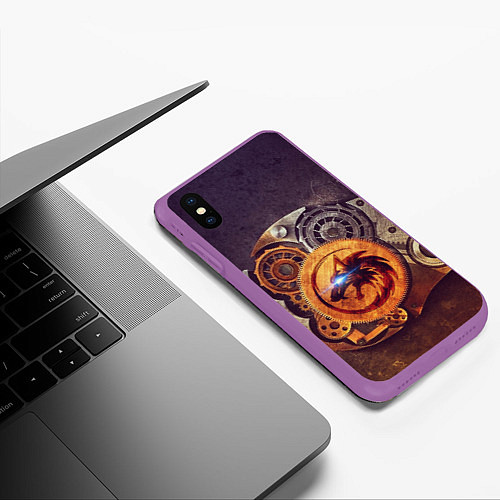 Чехол iPhone XS Max матовый МЕХАНИЧЕСКИЙ ВОЛК / 3D-Фиолетовый – фото 3