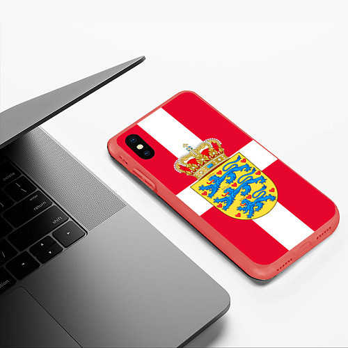 Чехол iPhone XS Max матовый Дания Герб и флаг Дании / 3D-Красный – фото 3
