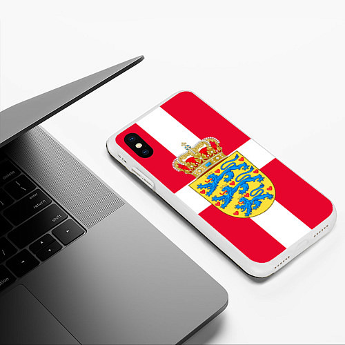 Чехол iPhone XS Max матовый Дания Герб и флаг Дании / 3D-Белый – фото 3