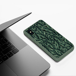 Чехол iPhone XS Max матовый Листья, цвет: 3D-темно-зеленый — фото 2