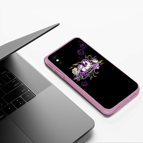 Чехол iPhone XS Max матовый Единорог среди роз / 3D-Розовый – фото 3