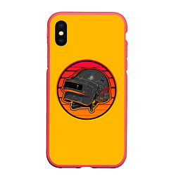 Чехол iPhone XS Max матовый Шлем Пабг, цвет: 3D-красный