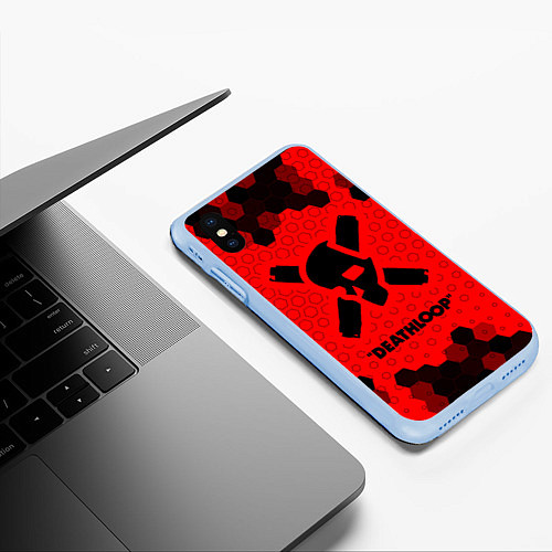 Чехол iPhone XS Max матовый Deathloop - Череп - Соты / 3D-Голубой – фото 3