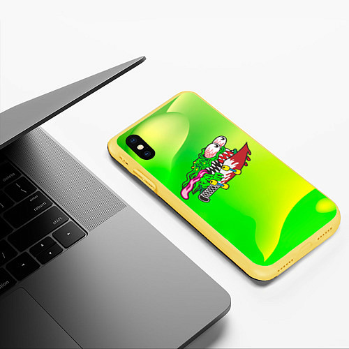 Чехол iPhone XS Max матовый Лизун на скейте / 3D-Желтый – фото 3