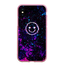 Чехол iPhone XS Max матовый GLITCH SMILE ГЛИТЧ СМАЙЛ, цвет: 3D-розовый