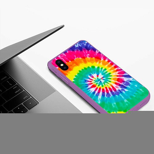 Чехол iPhone XS Max матовый Тай Дай / 3D-Фиолетовый – фото 3