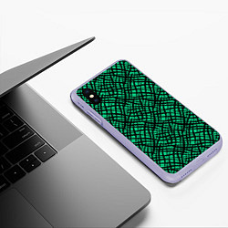 Чехол iPhone XS Max матовый Абстрактный зелено-черный узор, цвет: 3D-светло-сиреневый — фото 2