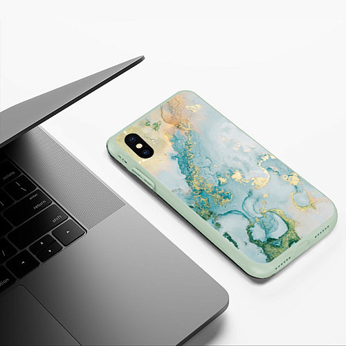 Чехол iPhone XS Max матовый Абстрактный мрамор / 3D-Салатовый – фото 3