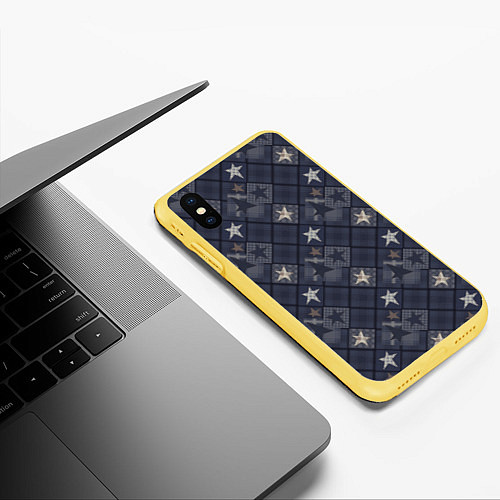 Чехол iPhone XS Max матовый Модное лоскутное шитье / 3D-Желтый – фото 3