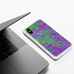 Чехол iPhone XS Max матовый Неоновый абстрактный узор, цвет: 3D-белый — фото 2