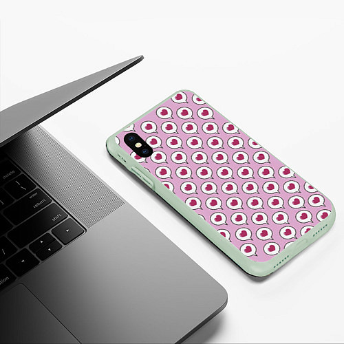 Чехол iPhone XS Max матовый Сердечки в облачках / 3D-Салатовый – фото 3
