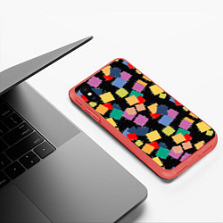 Чехол iPhone XS Max матовый Заплатки на черном фоне, цвет: 3D-красный — фото 2