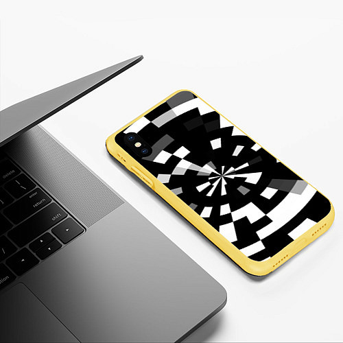 Чехол iPhone XS Max матовый Черно-белый фон иллюзии / 3D-Желтый – фото 3