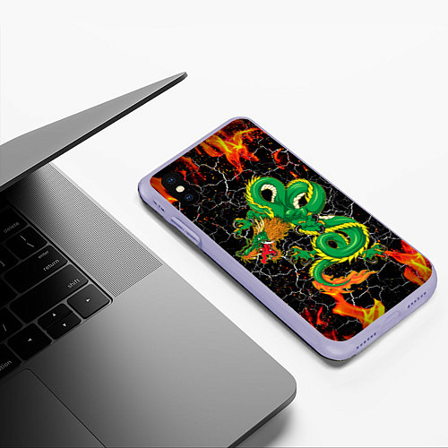 Чехол iPhone XS Max матовый Дракон Огонь Dragon Fire / 3D-Светло-сиреневый – фото 3