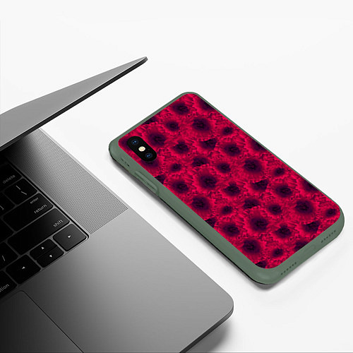 Чехол iPhone XS Max матовый Красные маки / 3D-Темно-зеленый – фото 3