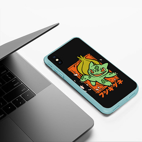 Чехол iPhone XS Max матовый Хитрый Бульбазавр / 3D-Мятный – фото 3