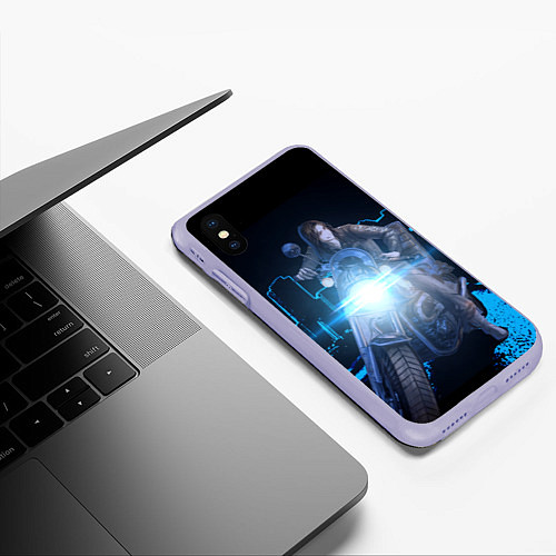 Чехол iPhone XS Max матовый Баджи На Байке / 3D-Светло-сиреневый – фото 3