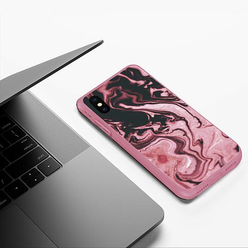 Чехол iPhone XS Max матовый Розовые Разводы С черными / 3D-Малиновый – фото 3