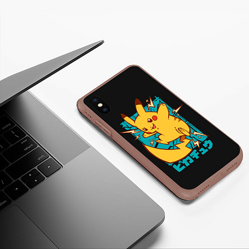 Чехол iPhone XS Max матовый Заряд Пикачу / 3D-Коричневый – фото 3