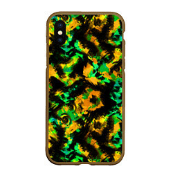 Чехол iPhone XS Max матовый Абстрактный желто-зеленый узор, цвет: 3D-коричневый