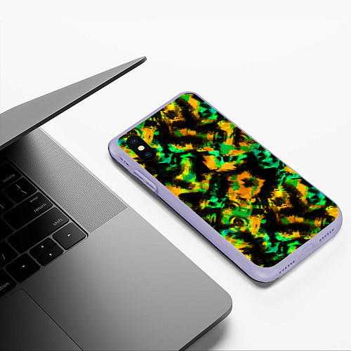 Чехол iPhone XS Max матовый Абстрактный желто-зеленый узор / 3D-Светло-сиреневый – фото 3