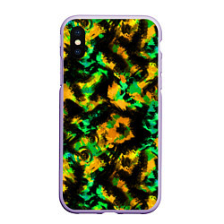 Чехол iPhone XS Max матовый Абстрактный желто-зеленый узор, цвет: 3D-светло-сиреневый